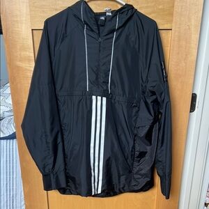 Adidas Black Windbreaker with Iconic Stripes